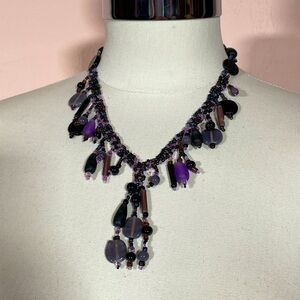Vintage Purple GLASS Fall Autumn Whimsical Goth Halloween Beaded Boho Necklace